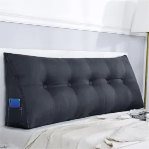 Large Triangular Wedge Headboard Pillow Soft Cotton Linen Backrest Pillows for Sitting in Bed Bed Back Positioning Support Daybed Reading Pillows with Removable Cover,Black,Twin/39inch/100cm