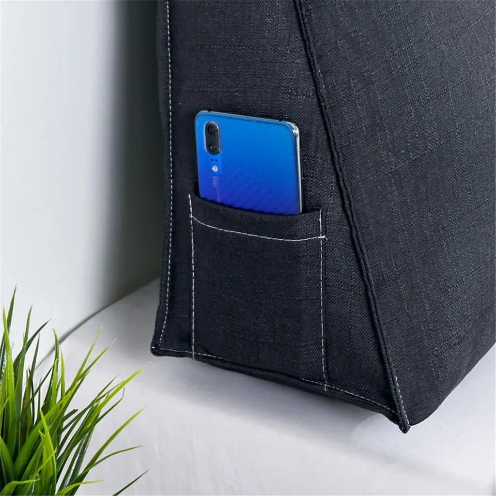 Large Triangular Wedge Headboard Pillow Soft Cotton Linen Backrest Pillows for Sitting in Bed Bed Back Positioning Support Daybed Reading Pillows with Removable Cover,Black,Twin/39inch/100cm