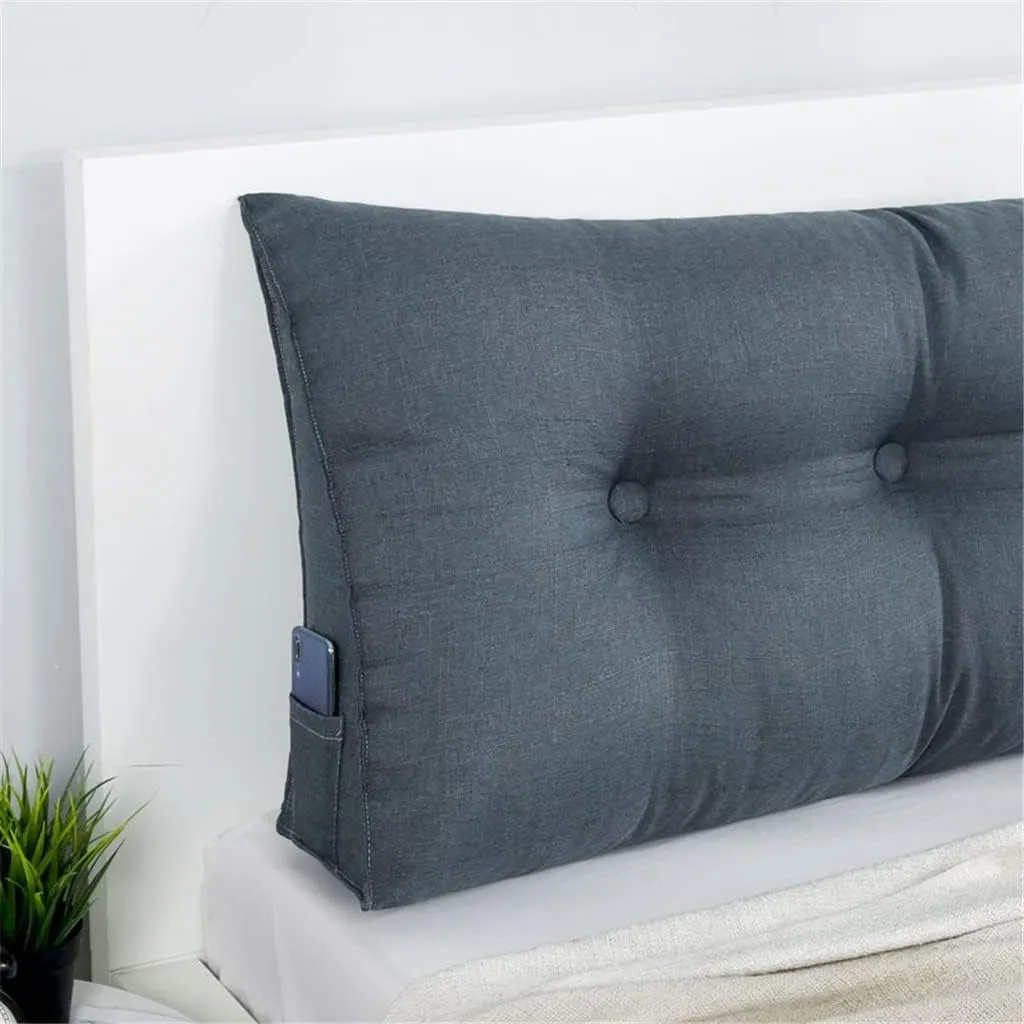 Large Triangular Wedge Headboard Pillow Soft Cotton Linen Backrest Pillows for Sitting in Bed Bed Back Positioning Support Daybed Reading Pillows with Removable Cover,Blue,Twin/39inch/100cm