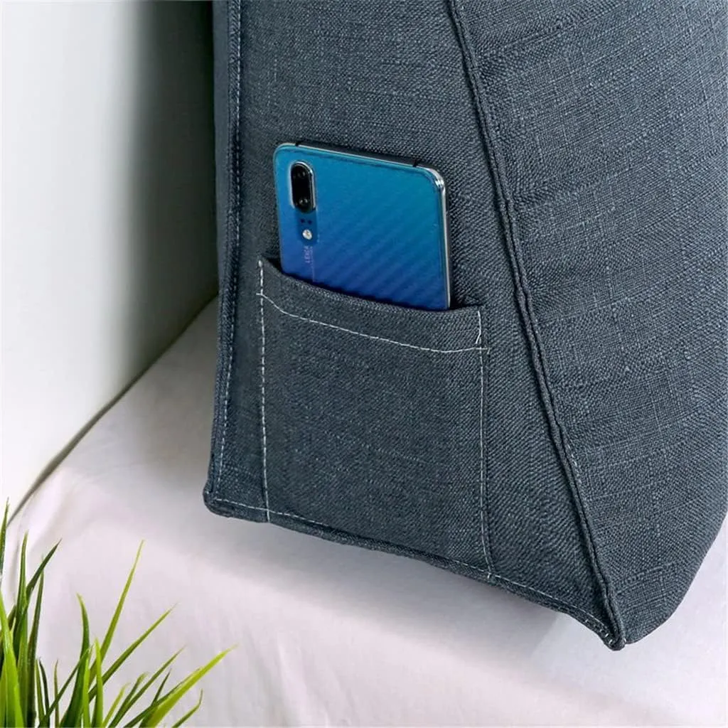 Large Triangular Wedge Headboard Pillow Soft Cotton Linen Backrest Pillows for Sitting in Bed Bed Back Positioning Support Daybed Reading Pillows with Removable Cover,Blue,Twin/39inch/100cm