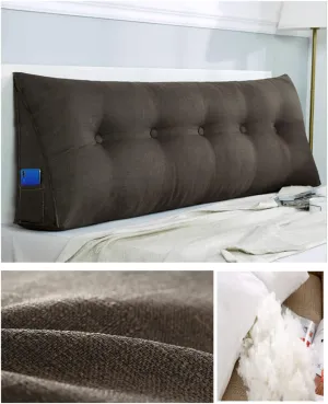 Large Triangular Wedge Headboard Pillow Soft Cotton Linen Backrest Pillows for Sitting in Bed Bed Back Positioning Support Daybed Reading Pillows with Removable Cover,Brown,Twin/39inch/100cm