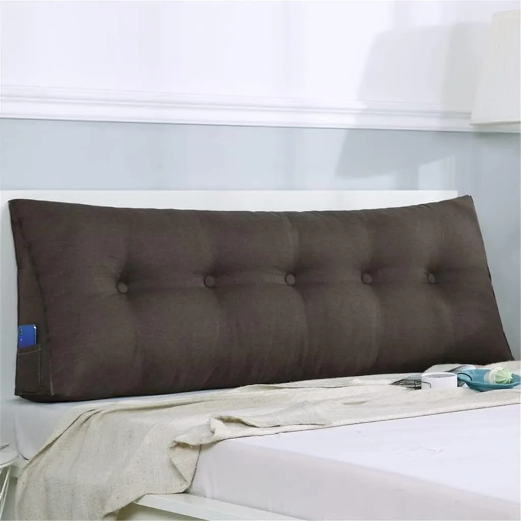 Large Triangular Wedge Headboard Pillow Soft Cotton Linen Backrest Pillows for Sitting in Bed Bed Back Positioning Support Daybed Reading Pillows with Removable Cover,Brown,Twin/39inch/100cm