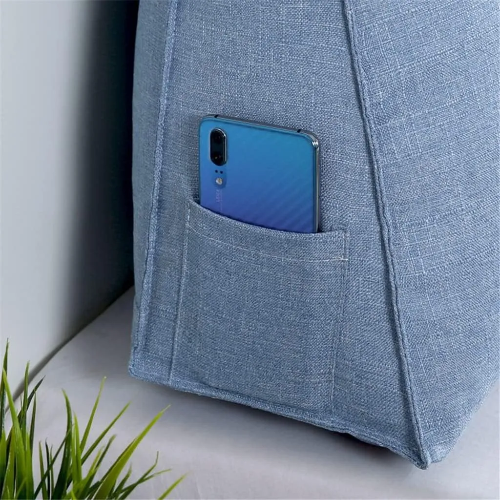 Large Triangular Wedge Headboard Pillow Soft Cotton Linen Backrest Pillows for Sitting in Bed Bed Back Positioning Support Daybed Reading Pillows with Removable Cover,B,Twin/39inch/100cm