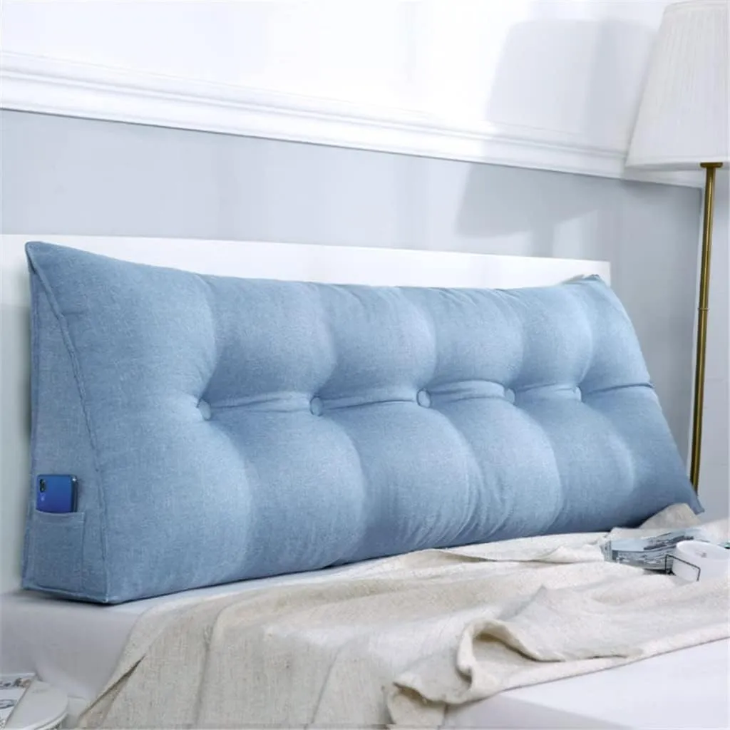 Large Triangular Wedge Headboard Pillow Soft Cotton Linen Backrest Pillows for Sitting in Bed Bed Back Positioning Support Daybed Reading Pillows with Removable Cover,B,Twin/39inch/100cm