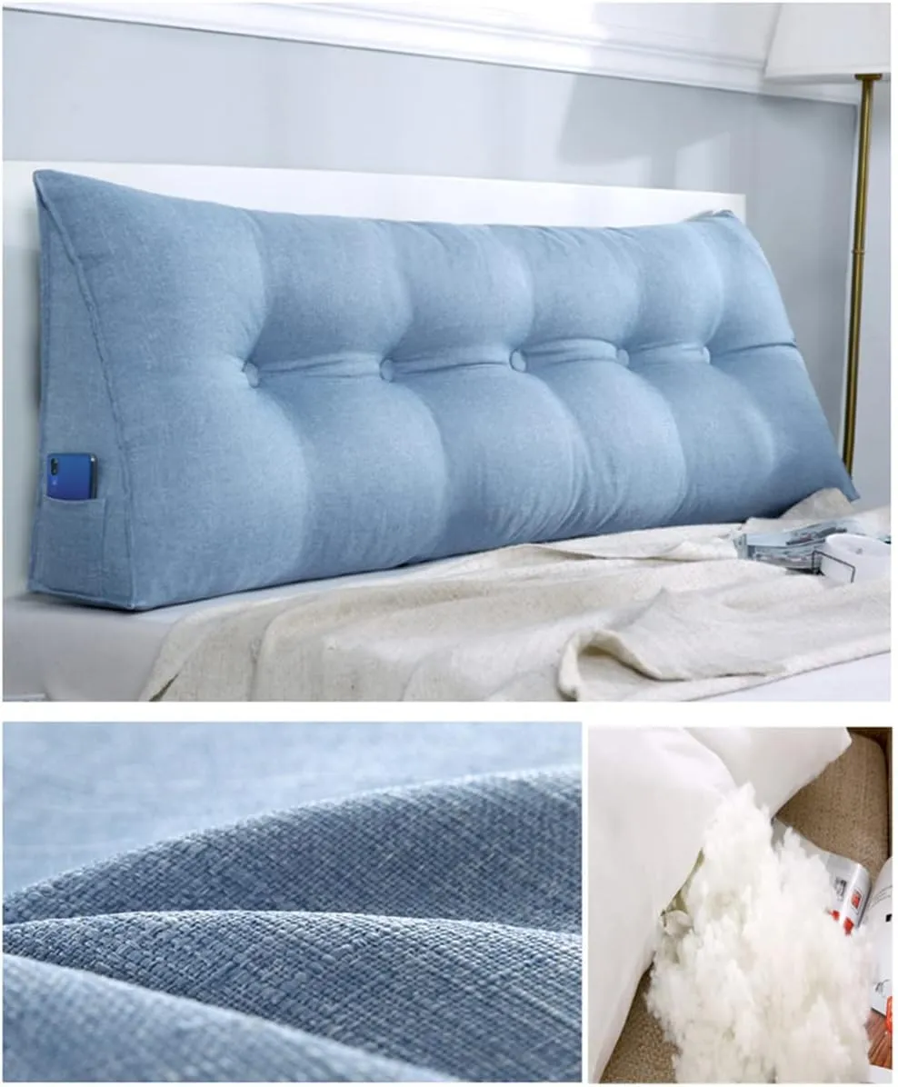 Large Triangular Wedge Headboard Pillow Soft Cotton Linen Backrest Pillows for Sitting in Bed Bed Back Positioning Support Daybed Reading Pillows with Removable Cover,B,Twin/39inch/100cm