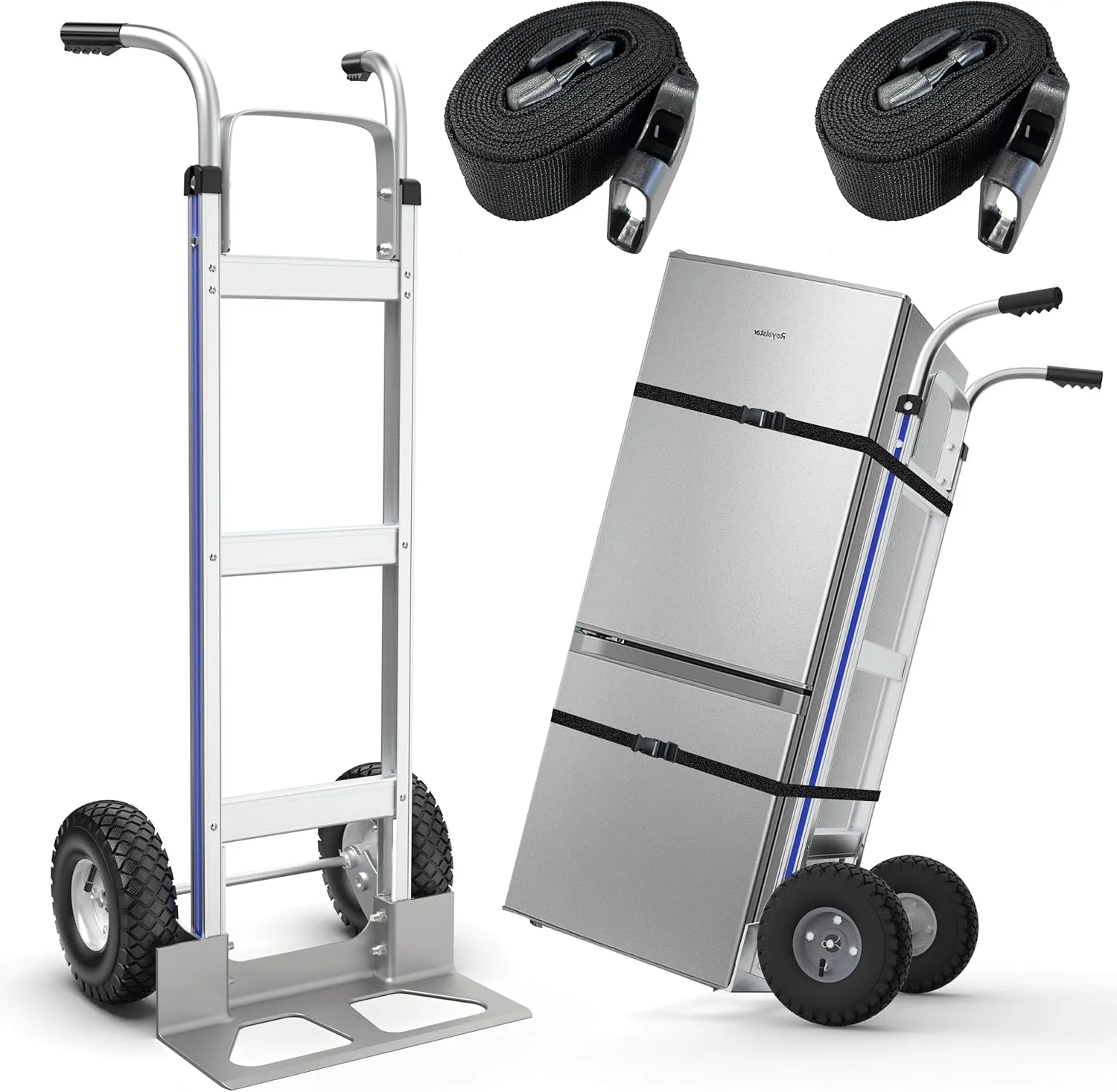 Large Wheel Hand Truck/Two Wheel Appliance Dolly Cart with 2 Straps / 600lb Load/Heavy Duty/for Equipment/Furniture/Electrical Appliances/Large Cartons/Warehouse