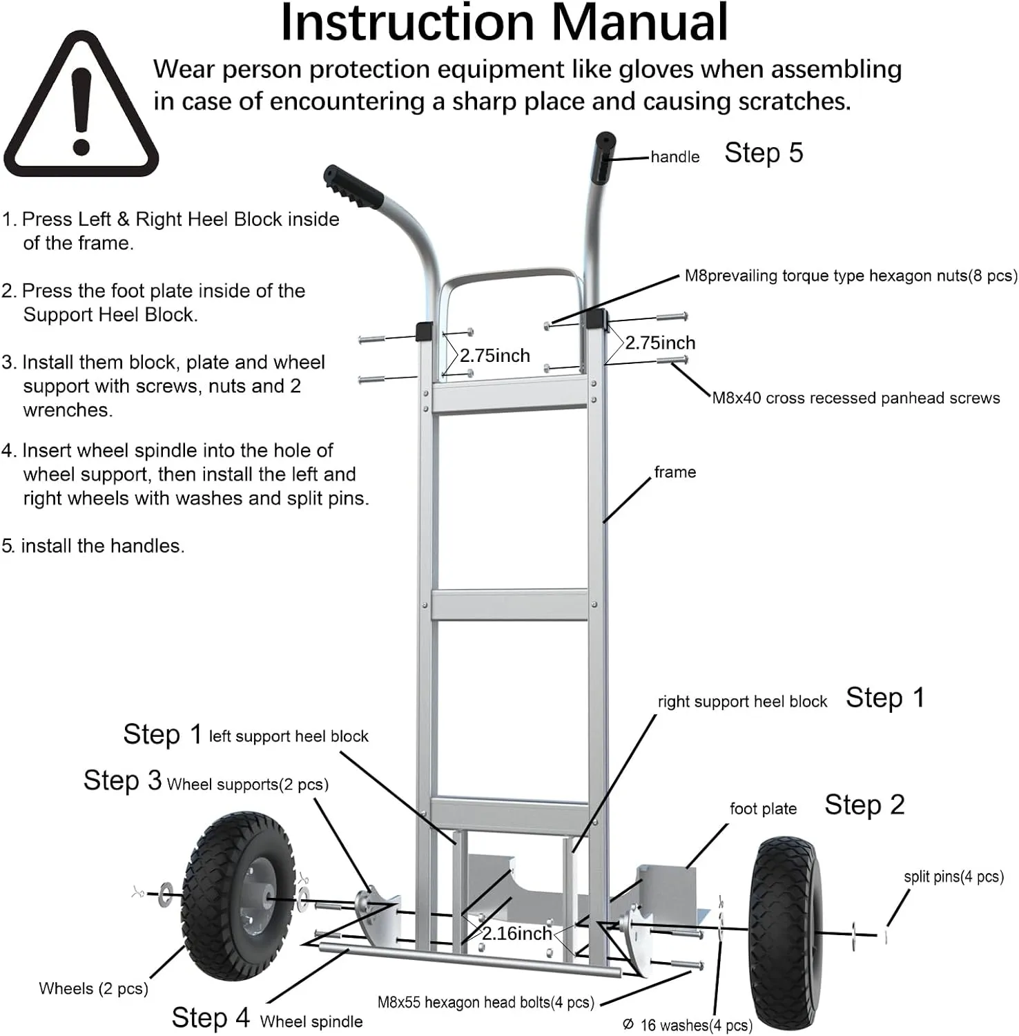 Large Wheel Hand Truck/Two Wheel Appliance Dolly Cart with 2 Straps / 600lb Load/Heavy Duty/for Equipment/Furniture/Electrical Appliances/Large Cartons/Warehouse