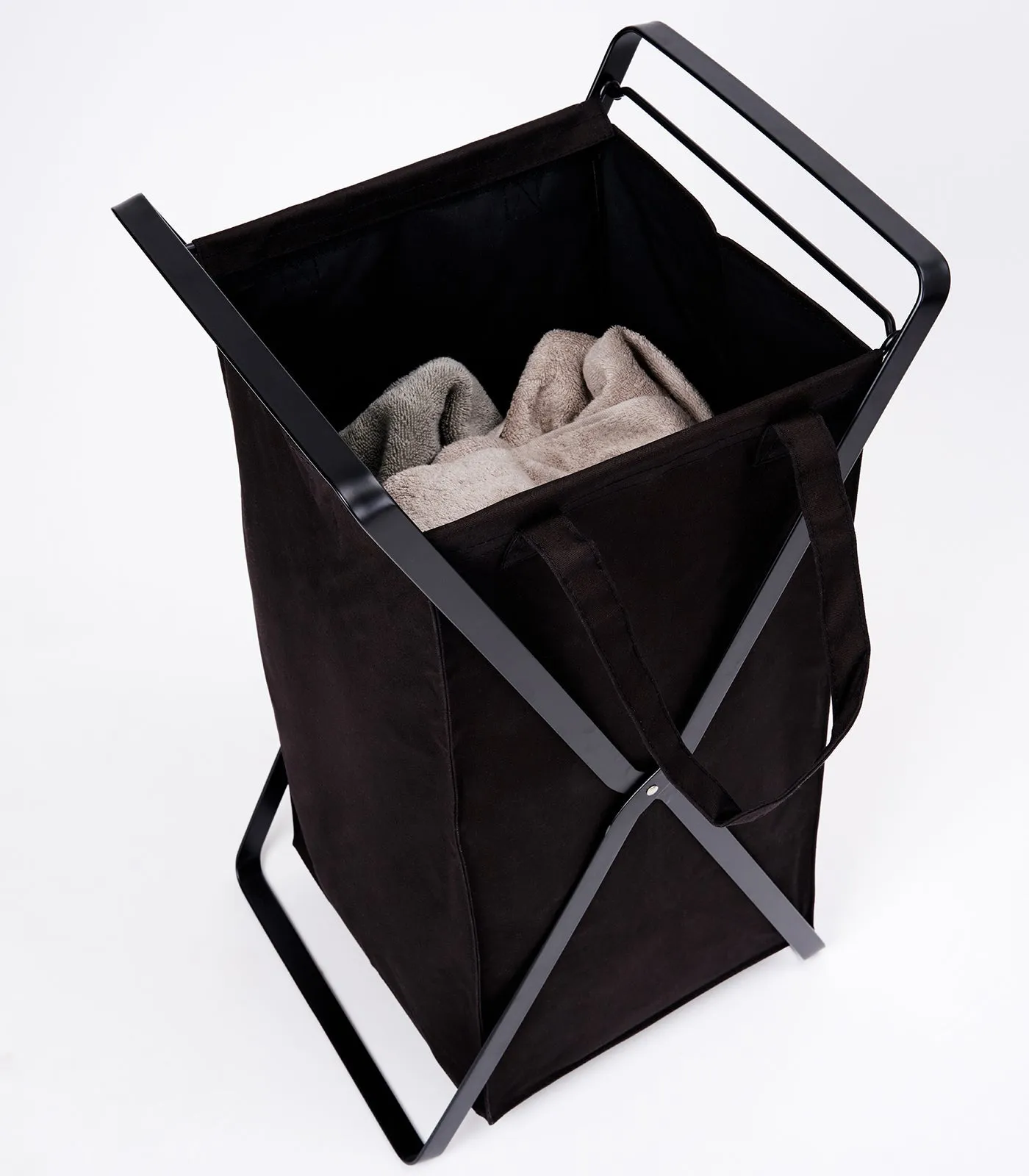 Laundry Hamper with Cotton Liner - Two Sizes - Steel   Cotton from Yamazaki Home