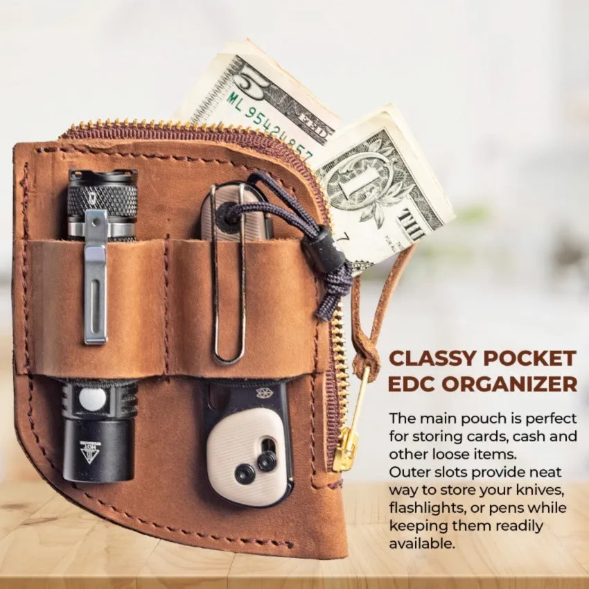 Leather Cash Organizer with Knife and Flashlight Holder