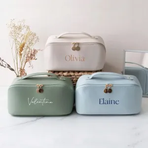 Leather Embroidered Makeup Bag, Large Capacity Cosmetic Bag, Bridesmaid Gifts, Bridal Party Gifts, Makeup Organizer, Bridal Shower Gift