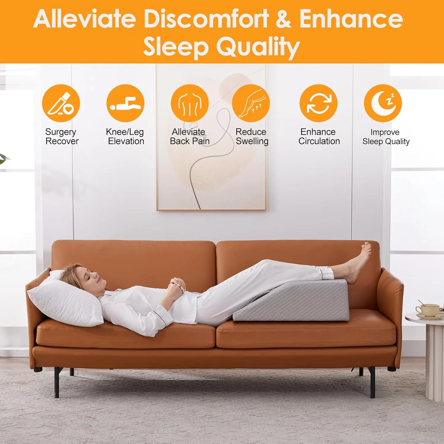 Leg Elevation Pillow for After Surgery, 8inch Foam Leg Elevating Pillow for Swelling and Blood Circulation, Leg Wedge Pillow for Sleeping, Knee Pillow for Knee Hip Ankle Pain Relief, Grey
