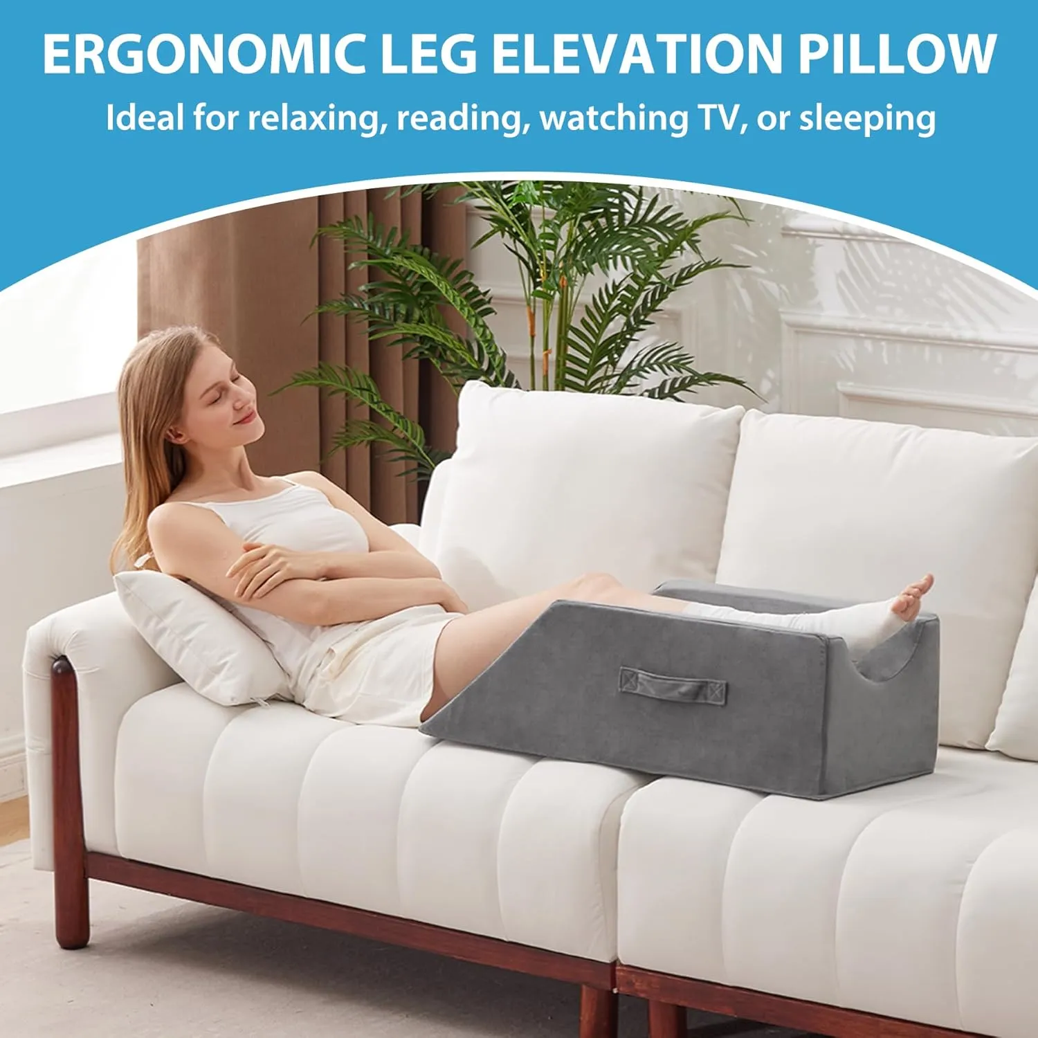Leg Elevation Pillows for After Surgery, Injury or Rest, Memory Foam Leg Elevating Pillow, Leg Pillow Elevation Blood Circulation, Knee Pillow Wedge Pillow for Knee Hip Ankle Pain Relief, Grey
