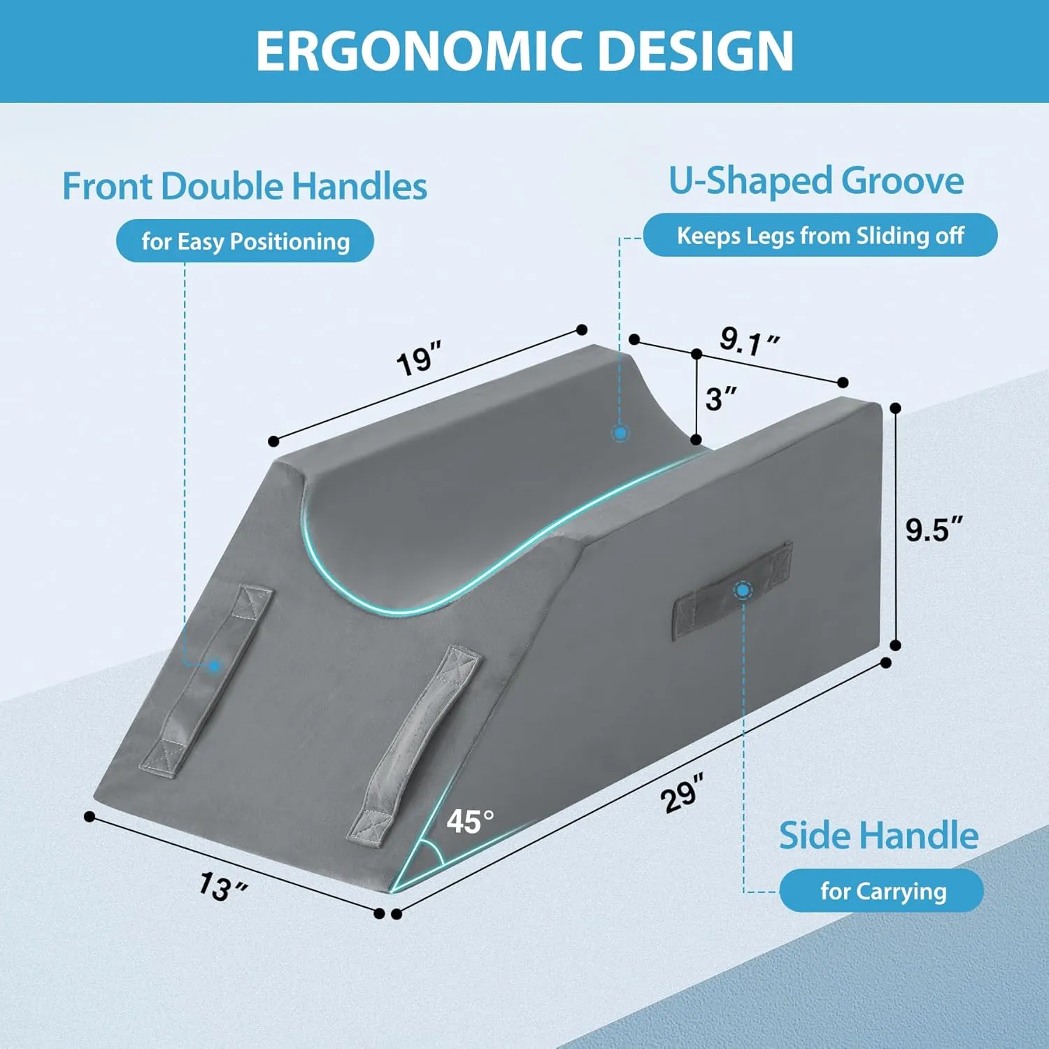 Leg Elevation Pillows for After Surgery, Injury or Rest, Memory Foam Leg Elevating Pillow, Leg Pillow Elevation Blood Circulation, Knee Pillow Wedge Pillow for Knee Hip Ankle Pain Relief, Grey