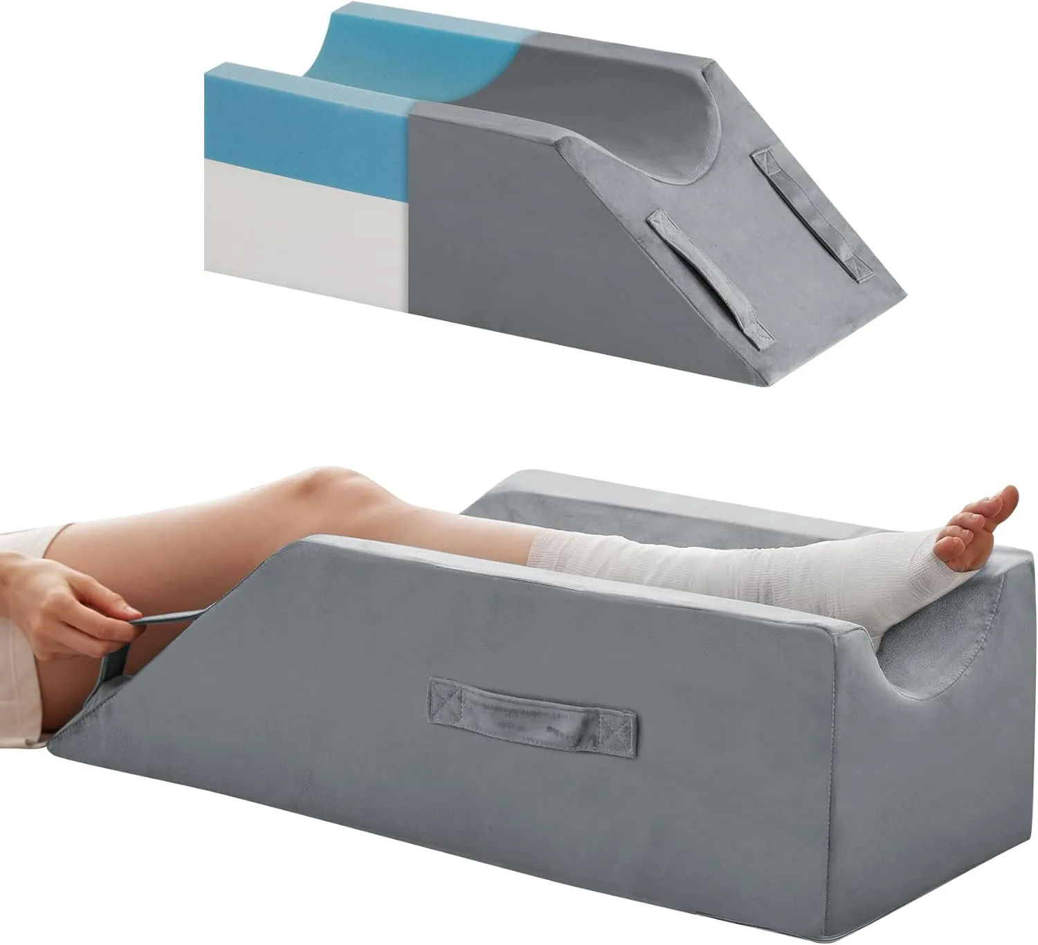 Leg Elevation Pillows for After Surgery, Injury or Rest, Memory Foam Leg Elevating Pillow, Leg Pillow Elevation Blood Circulation, Knee Pillow Wedge Pillow for Knee Hip Ankle Pain Relief, Grey
