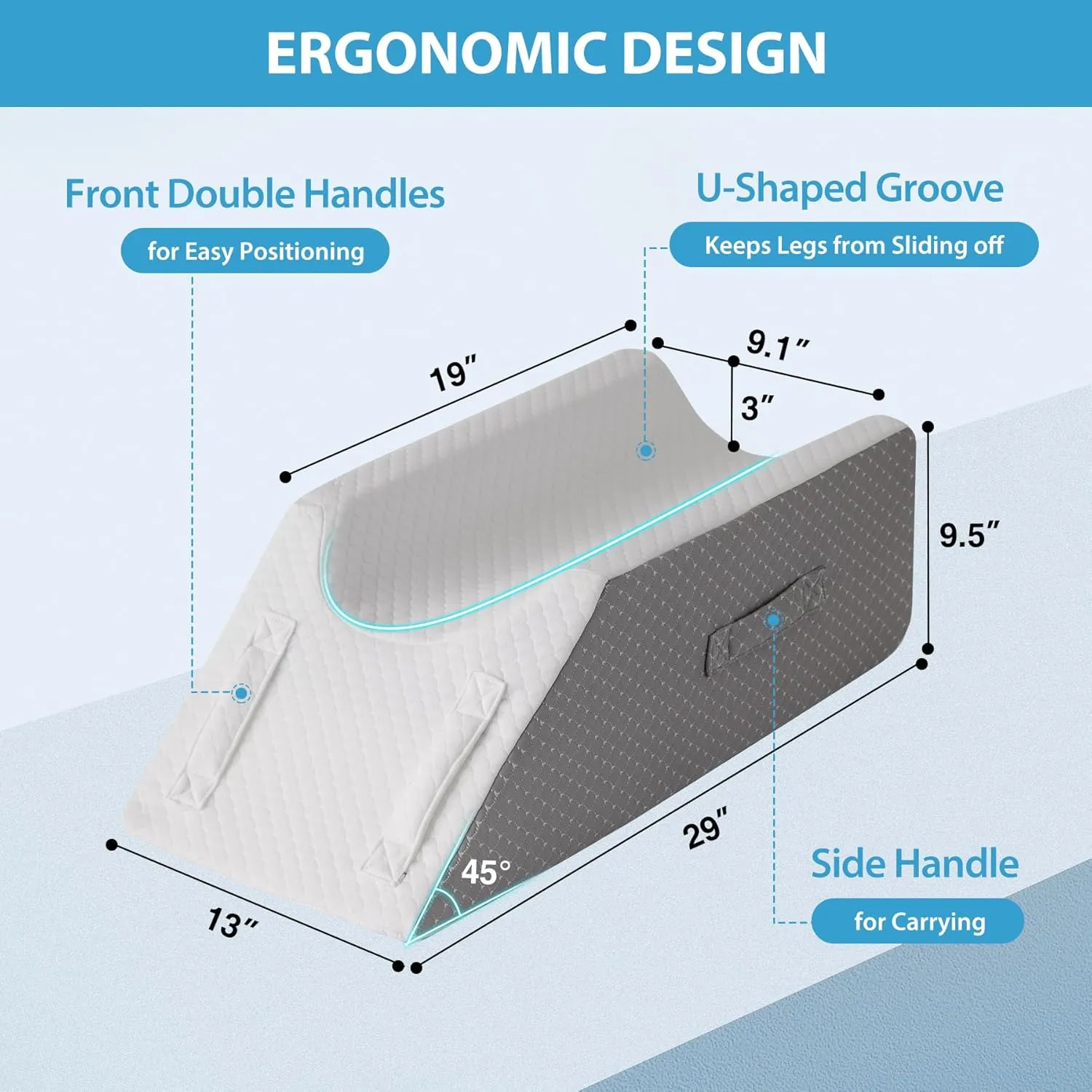 Leg Elevation Pillows for After Surgery, Injury or Rest, Memory Foam Leg Elevating Pillow, Leg Pillow Elevation Blood Circulation, Knee Pillow Wedge Pillow for Knee Hip Ankle Pain Relief, White/Grey