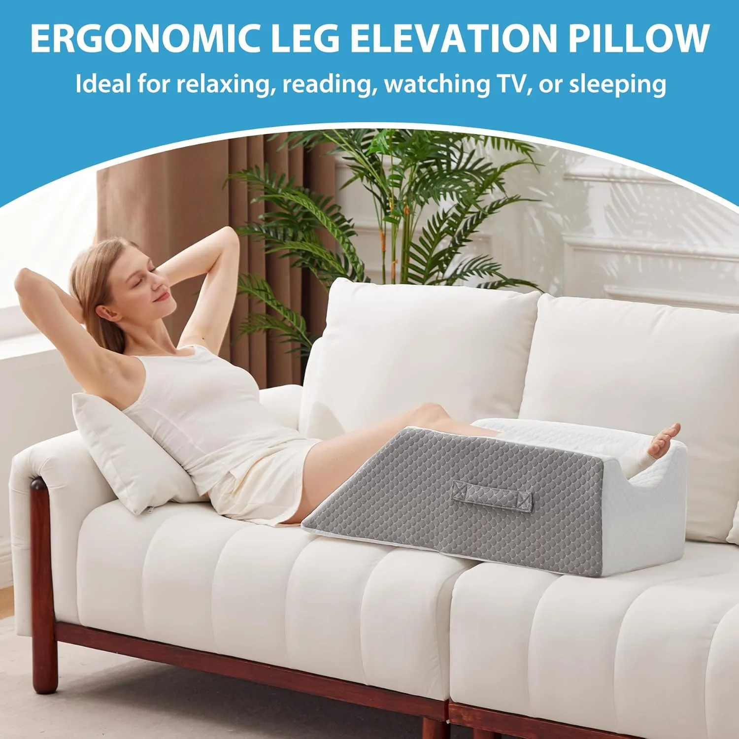 Leg Elevation Pillows for After Surgery, Injury or Rest, Memory Foam Leg Elevating Pillow, Leg Pillow Elevation Blood Circulation, Knee Pillow Wedge Pillow for Knee Hip Ankle Pain Relief, White/Grey