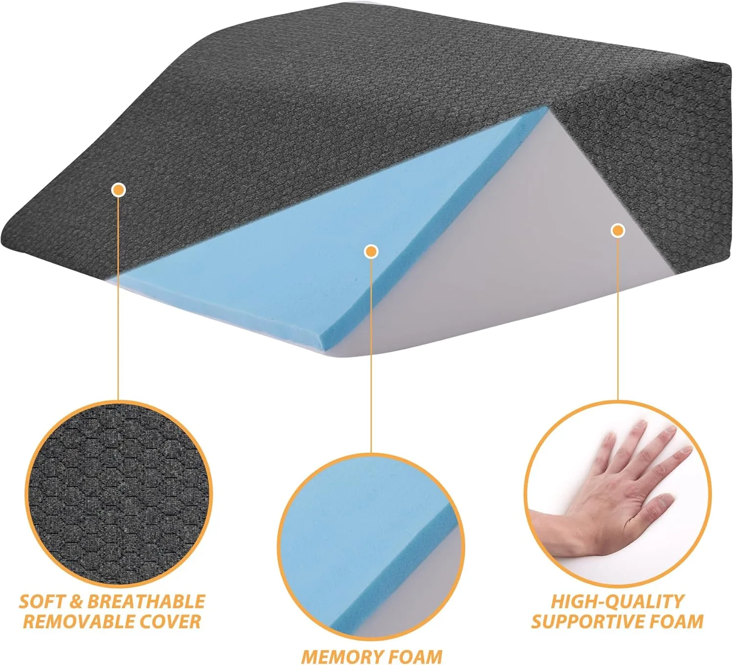Leg Elevation Pillows, Leg Pillows for Sleeping, Cooling Gel Memory Foam Top, Wedge Pillow for Legs, Leg Wedges for Circulation, Swelling, After Surgery - Removable Cover (8 Inch, Black)