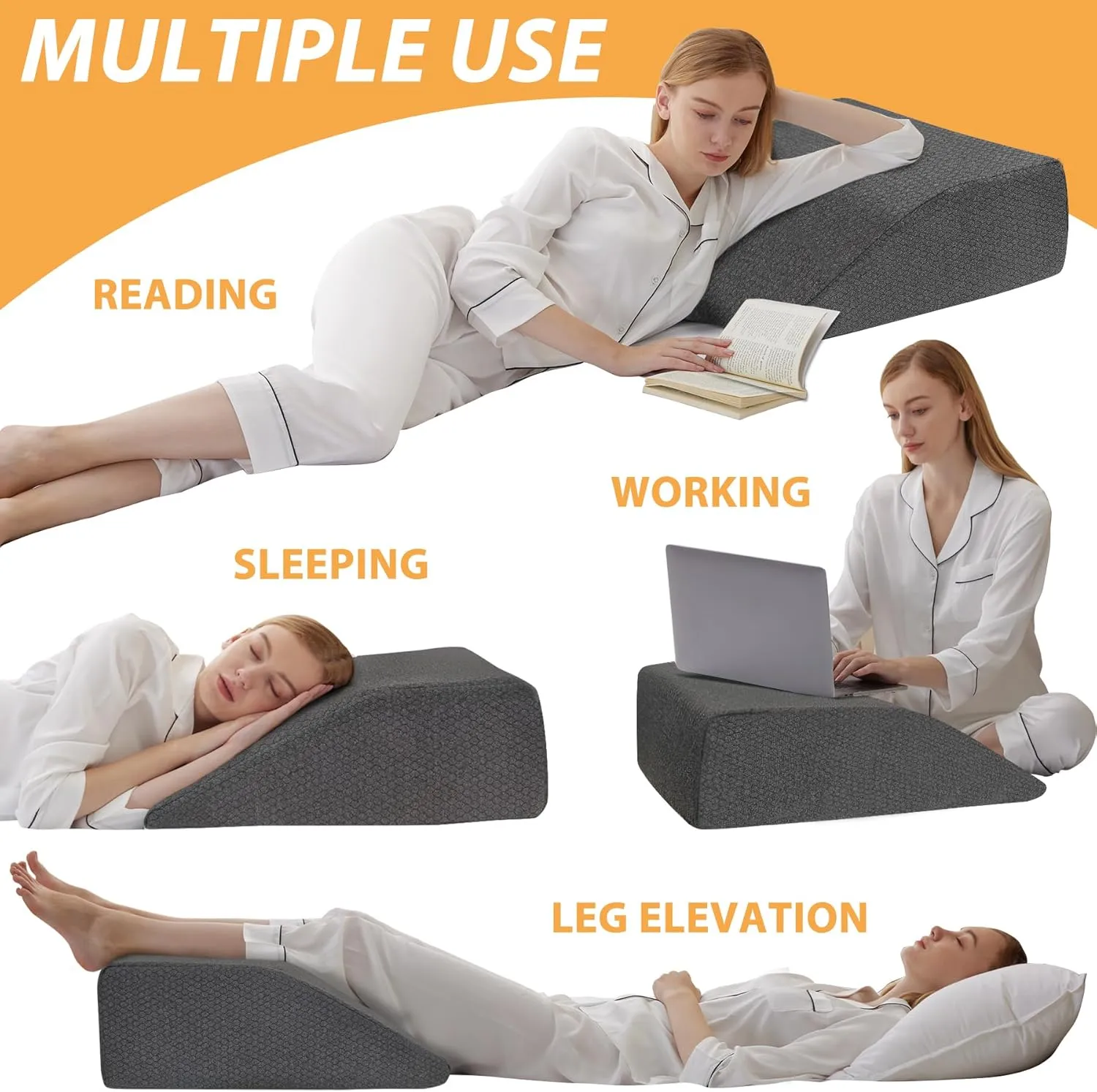 Leg Elevation Pillows, Leg Pillows for Sleeping, Cooling Gel Memory Foam Top, Wedge Pillow for Legs, Leg Wedges for Circulation, Swelling, After Surgery - Removable Cover (8 Inch, Black)