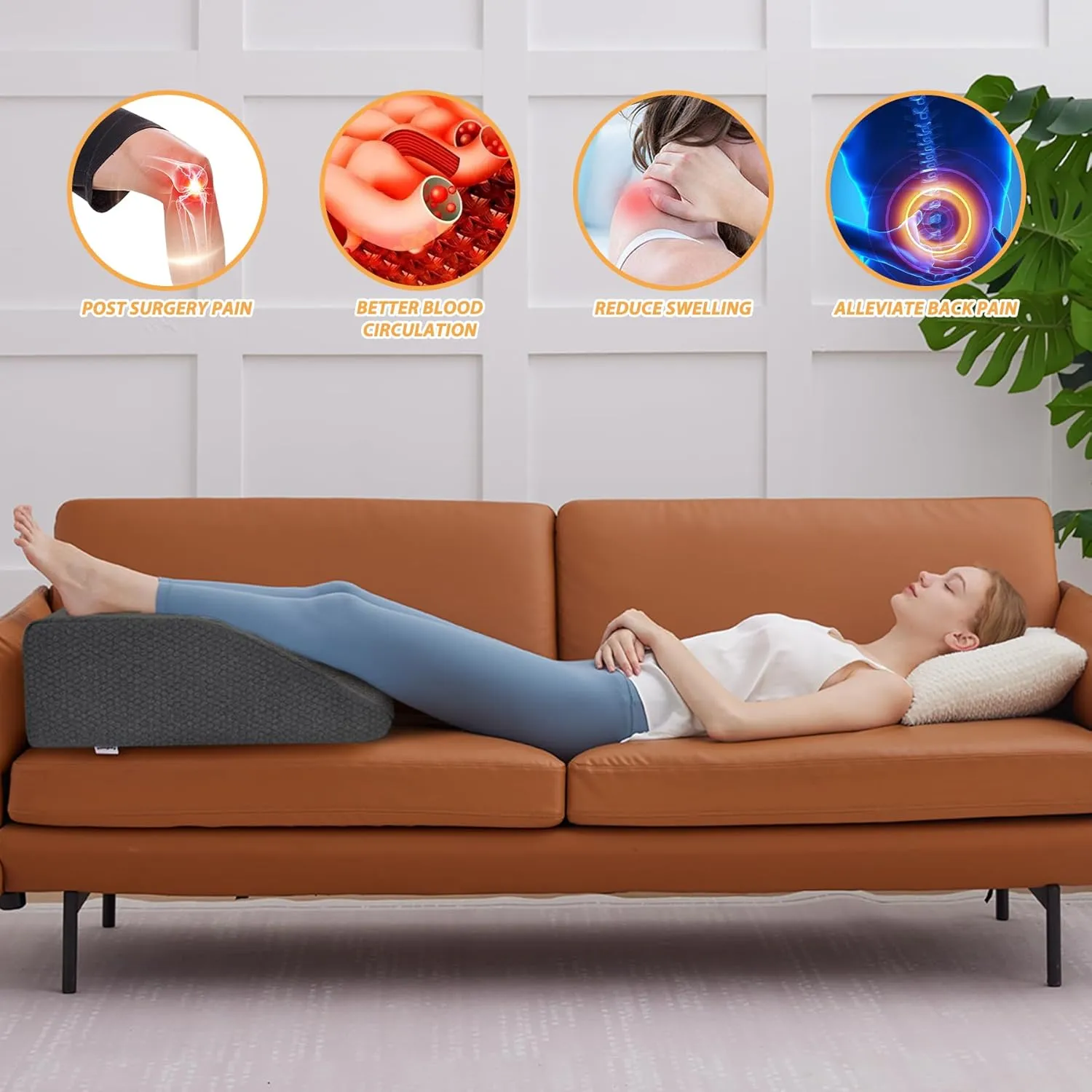 Leg Elevation Pillows, Leg Pillows for Sleeping, Cooling Gel Memory Foam Top, Wedge Pillow for Legs, Leg Wedges for Circulation, Swelling, After Surgery - Removable Cover (8 Inch, Black)