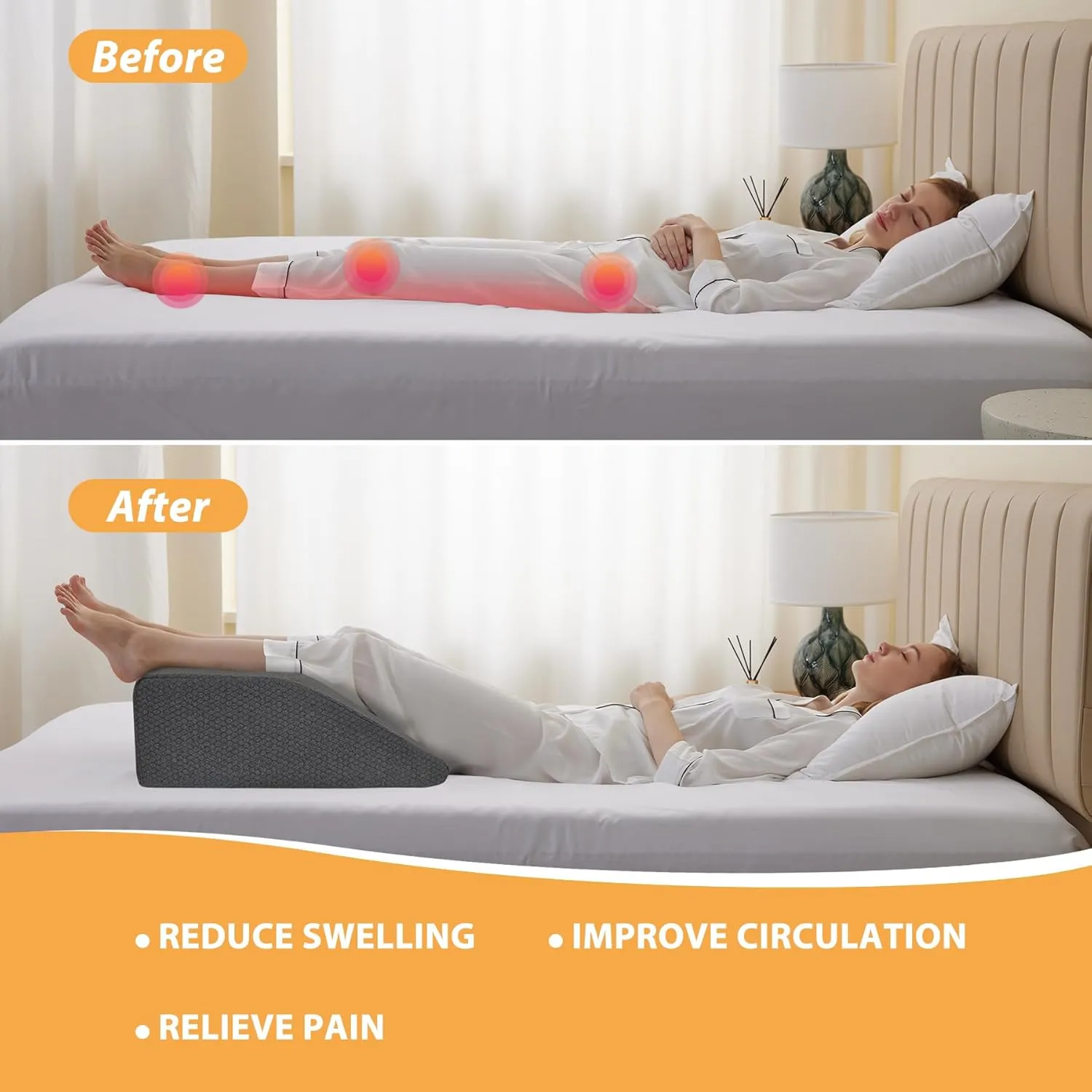 Leg Elevation Pillows, Leg Pillows for Sleeping, Cooling Gel Memory Foam Top, Wedge Pillow for Legs, Leg Wedges for Circulation, Swelling, After Surgery - Removable Cover (8 Inch, Black)