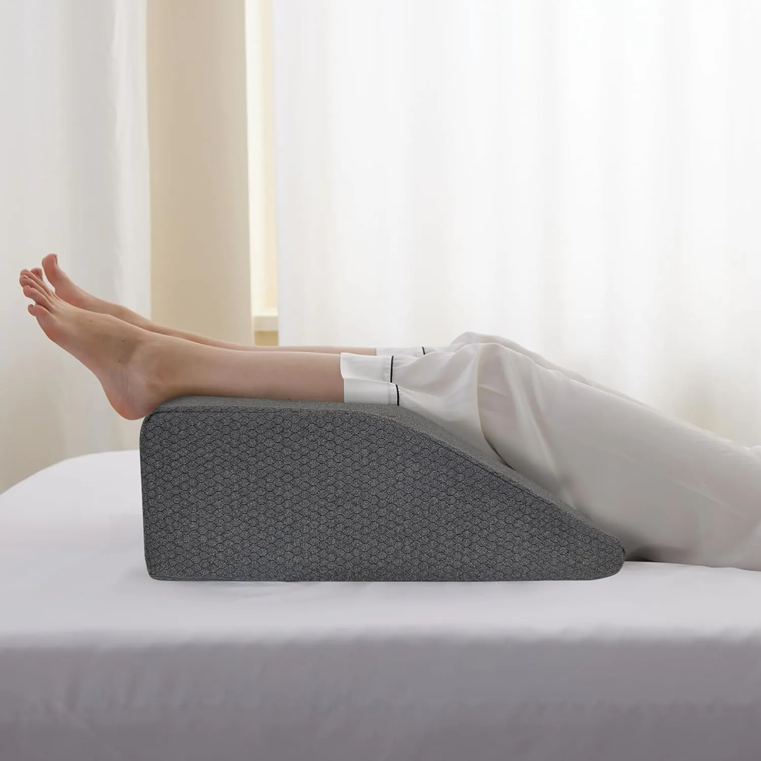 Leg Elevation Pillows, Leg Pillows for Sleeping, Cooling Gel Memory Foam Top, Wedge Pillow for Legs, Leg Wedges for Circulation, Swelling, After Surgery - Removable Cover (8 Inch, Black)