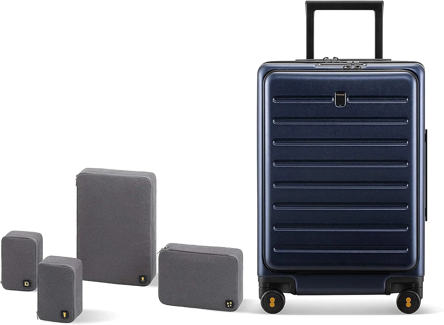 LEVEL8 Road Runner 20" Carry-On Luggage with Front Pocket plus 4 PC Organizer Packing Cubes - Navy Blue, 20-Inch Carry-On