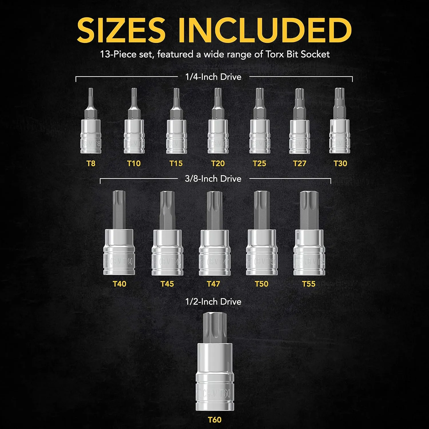 LEXIVON Torx Bit Socket Set, Premium S2 Alloy Steel | 13-Piece Star T8 - T60 Set | Enhanced Storage Case (LX-143)