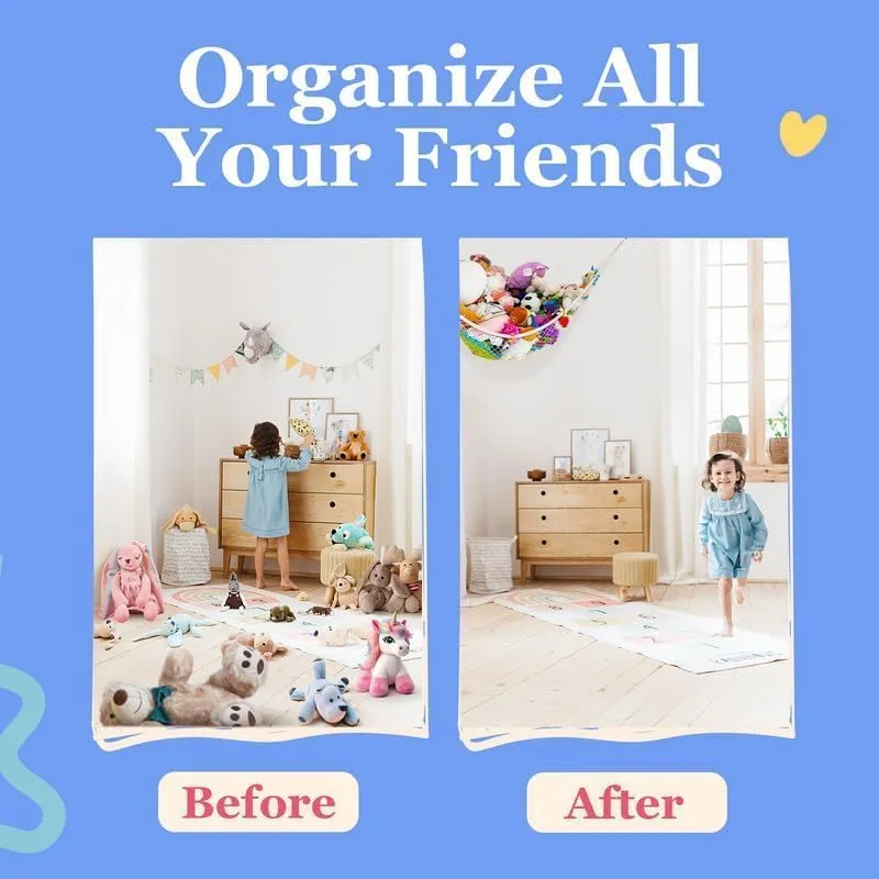 Lilly's Love Stuffed Animal Storage Hammock - Extra Large 2 Pack, Corner Hanging Stuffed Animal Net Organizer - Stuffed Animals Toy Storage - Cute Plushie Stuff Animal Holder (Grey)