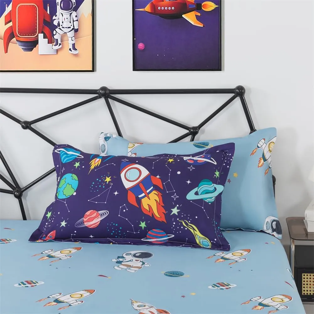 lishjekee 6 Pieces Outer Space Comforter Twin for Boys Kids Space Rocket Bedding Set Planet Bed in A Bag for Girls Universe Comforter and Sheets Set for Teens Spaceship Bed Sets Home Decor