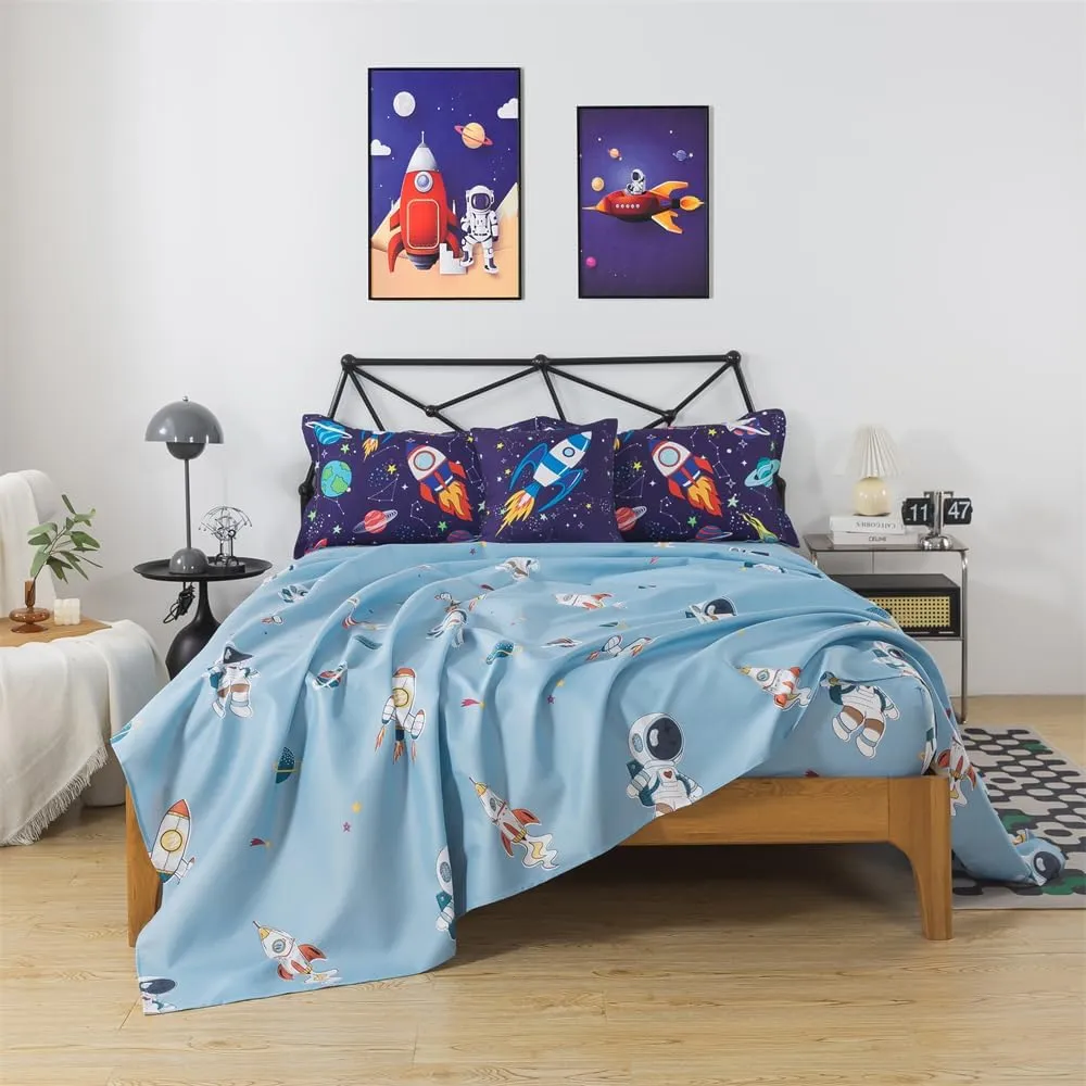 lishjekee 6 Pieces Outer Space Comforter Twin for Boys Kids Space Rocket Bedding Set Planet Bed in A Bag for Girls Universe Comforter and Sheets Set for Teens Spaceship Bed Sets Home Decor