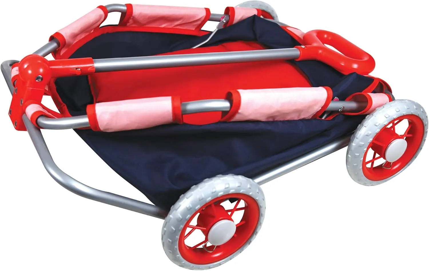 Lissi: Doll Pull Cart - Navy & Red - Foldable, Easy Push/Pull, Long Handle, Play-Transport-Hold-Store Dolls, Stuffed Animals & Plushies, Kids Ages 2 