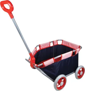 Lissi: Doll Pull Cart - Navy & Red - Foldable, Easy Push/Pull, Long Handle, Play-Transport-Hold-Store Dolls, Stuffed Animals & Plushies, Kids Ages 2 