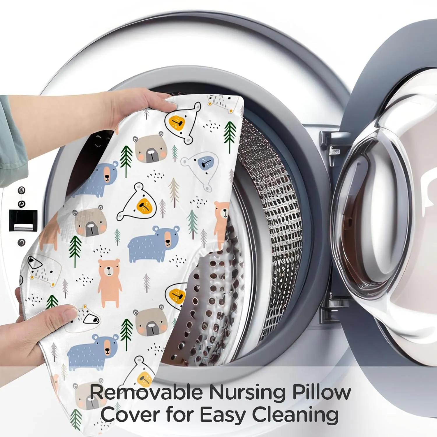 Little Grape Land Nursing Pillow for Infants, Breastfeeding Pillows, Baby Support Pillow for Nursing, Bottle Feeding, Tummy Time with Machine Washable Cover & Breathable Filling (Bear)