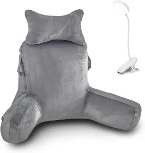LIWEGHT Reading Pillow, Large Back Pillow for Sitting Up in Bed,Back Support Pillow with Shredded Memory Foam, Sit Up Pillow for Bed Chair with Arms, Pockets and Washable Cover