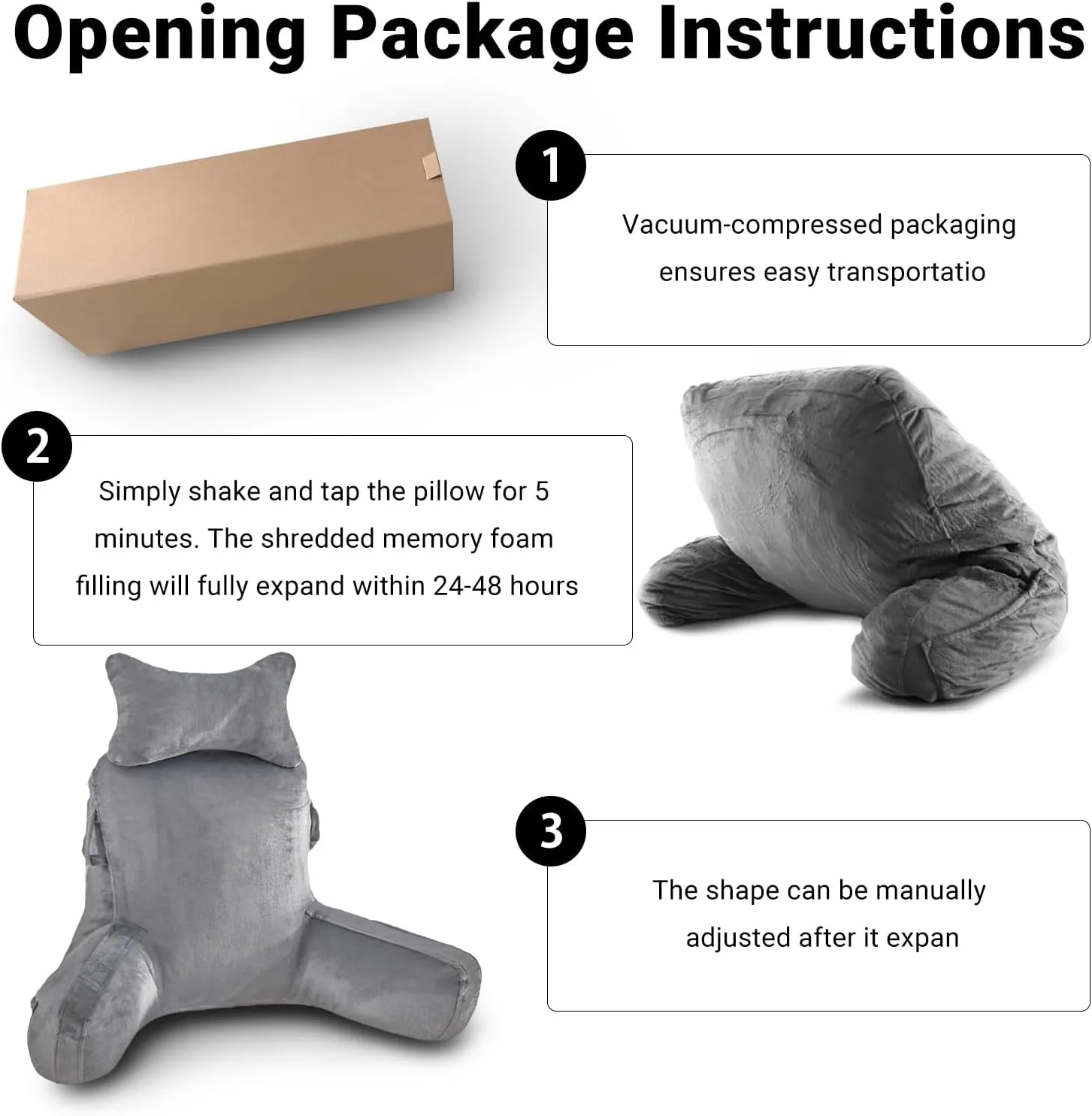 LIWEGHT Reading Pillow, Large Back Pillow for Sitting Up in Bed,Back Support Pillow with Shredded Memory Foam, Sit Up Pillow for Bed Chair with Arms, Pockets and Washable Cover