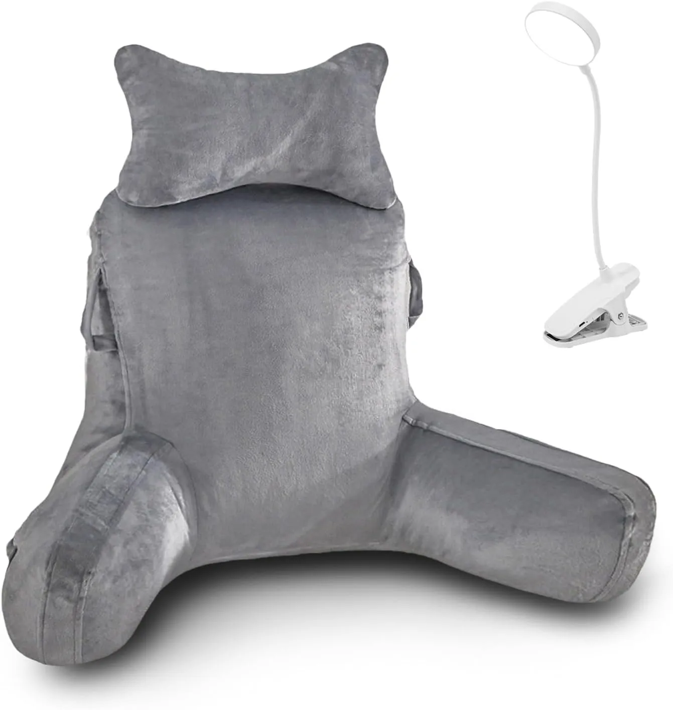 LIWEGHT Reading Pillow, Large Back Pillow for Sitting Up in Bed,Back Support Pillow with Shredded Memory Foam, Sit Up Pillow for Bed Chair with Arms, Pockets and Washable Cover