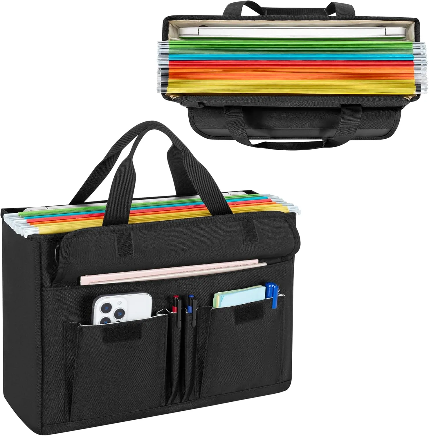 LoDrid Portable File Box with Handle, Foldable Bag for Legal Size File Folder, Separated Storage Laptop Layer (up to 15.6 Inch), Black, Bag Only(Patent Design)