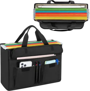 LoDrid Portable File Box with Handle, Foldable Bag for Legal Size File Folder, Separated Storage Laptop Layer (up to 15.6 Inch), Black, Bag Only(Patent Design)