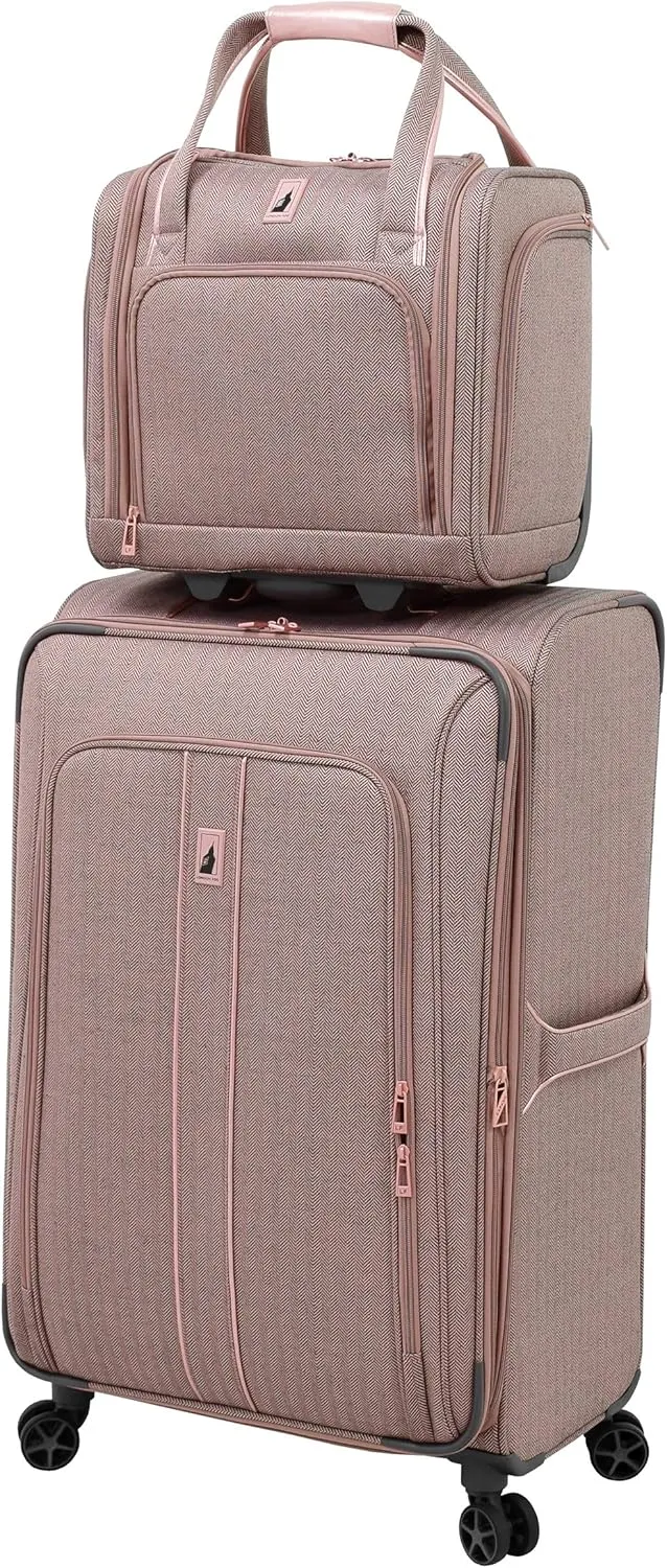 LONDON FOG Newcastle 15-Inch Underseater, Telescoping Handles, Rose Charcoal Herringbone