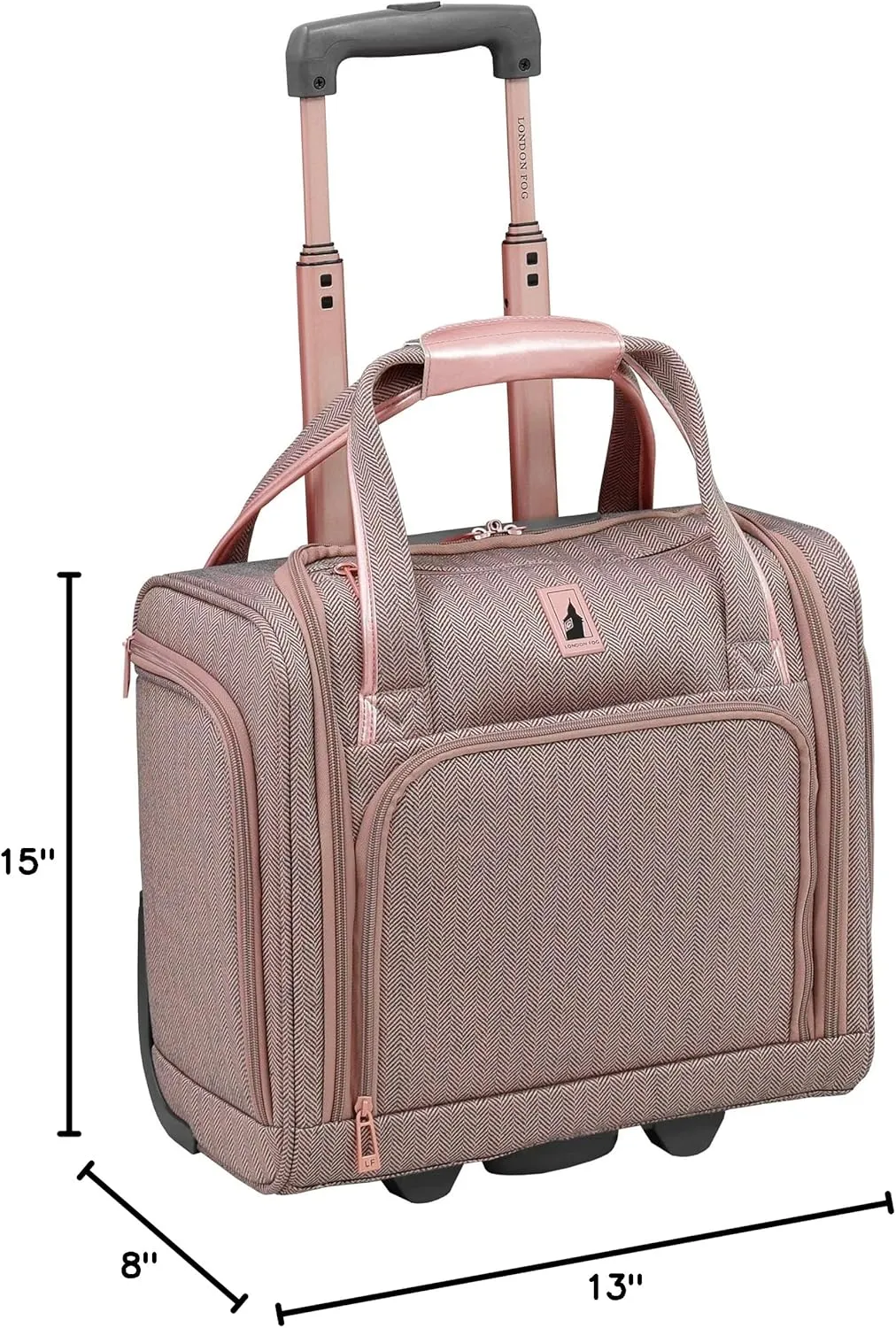 LONDON FOG Newcastle 15-Inch Underseater, Telescoping Handles, Rose Charcoal Herringbone