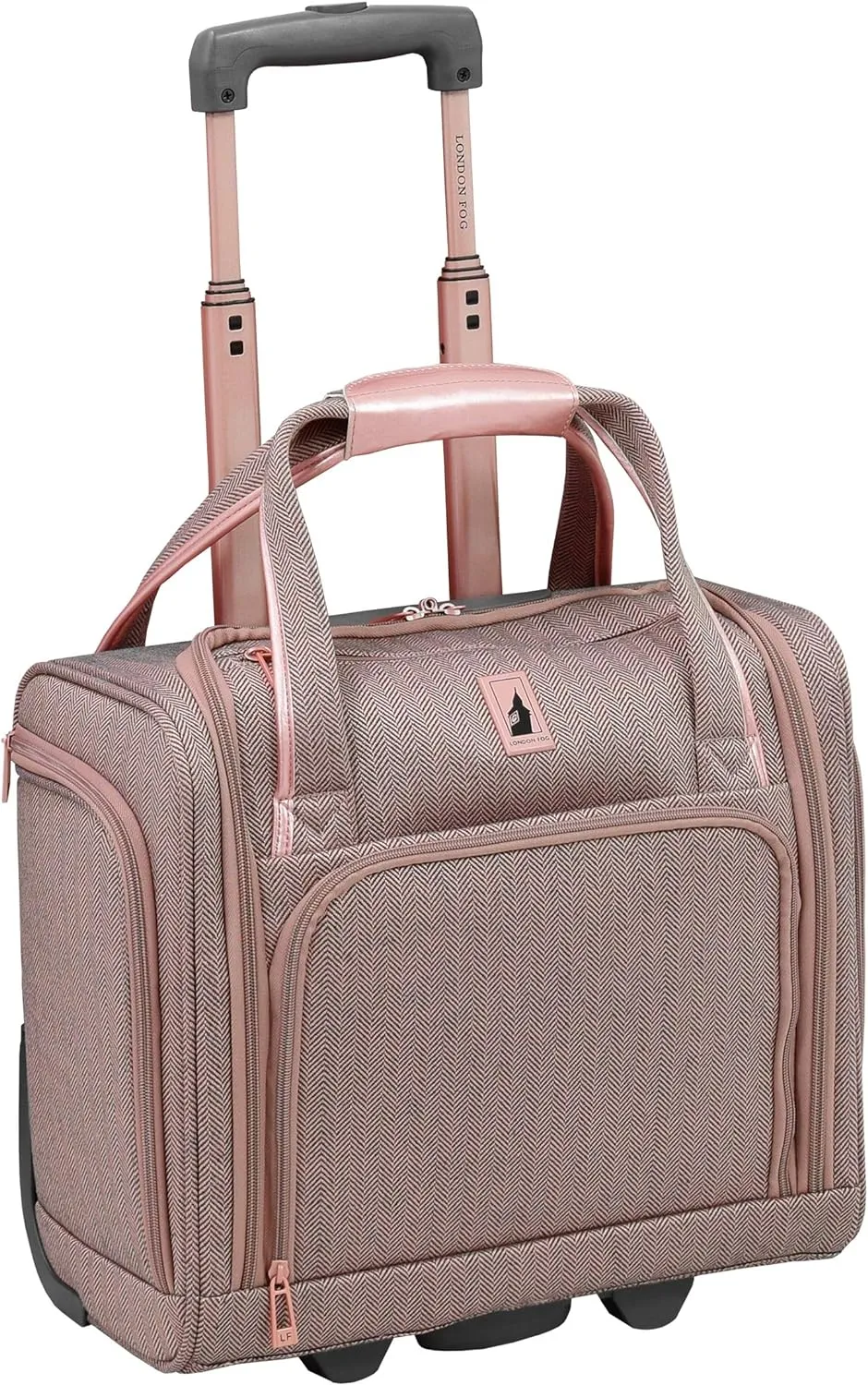 LONDON FOG Newcastle 15-Inch Underseater, Telescoping Handles, Rose Charcoal Herringbone