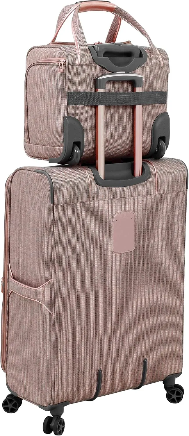 LONDON FOG Newcastle 15-Inch Underseater, Telescoping Handles, Rose Charcoal Herringbone