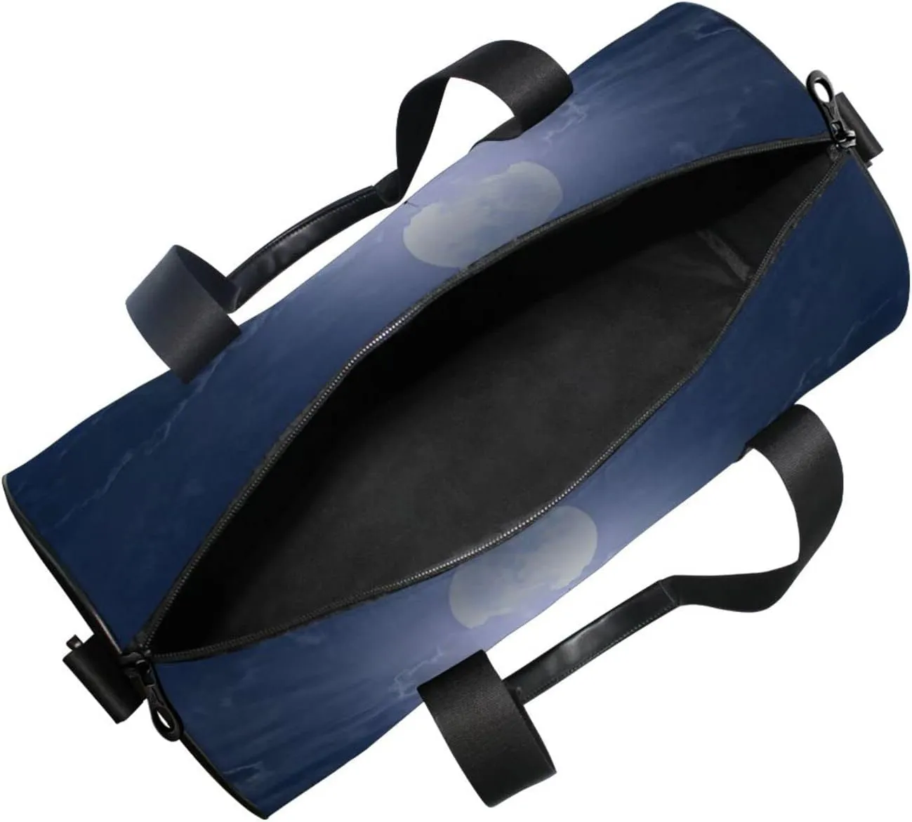 Lonely Sailboat in the Sea Against Full Moon Cloud Dark Blue Duffel Bag, Foldable Canvas Travel Tote for Gym Sports with Inner Pockets, Durable Lightweight Fitness Bag for Overnight Workout