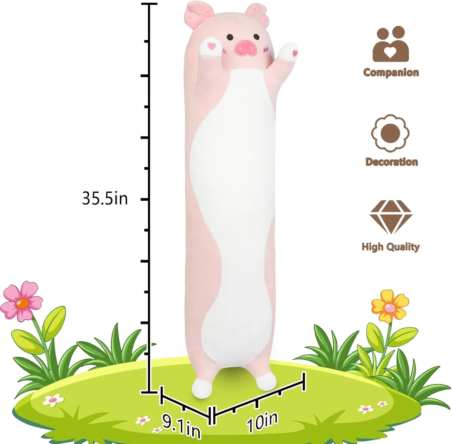 Long Pig Plush Pillow,35.5" Large Pig Stuffed Animal,Weighted Pig Plush,Cuddly Sleeping Hugging Pillows, Soft Giant Body Pillow,Beloved Pig Plush Toy Gift at Birthday