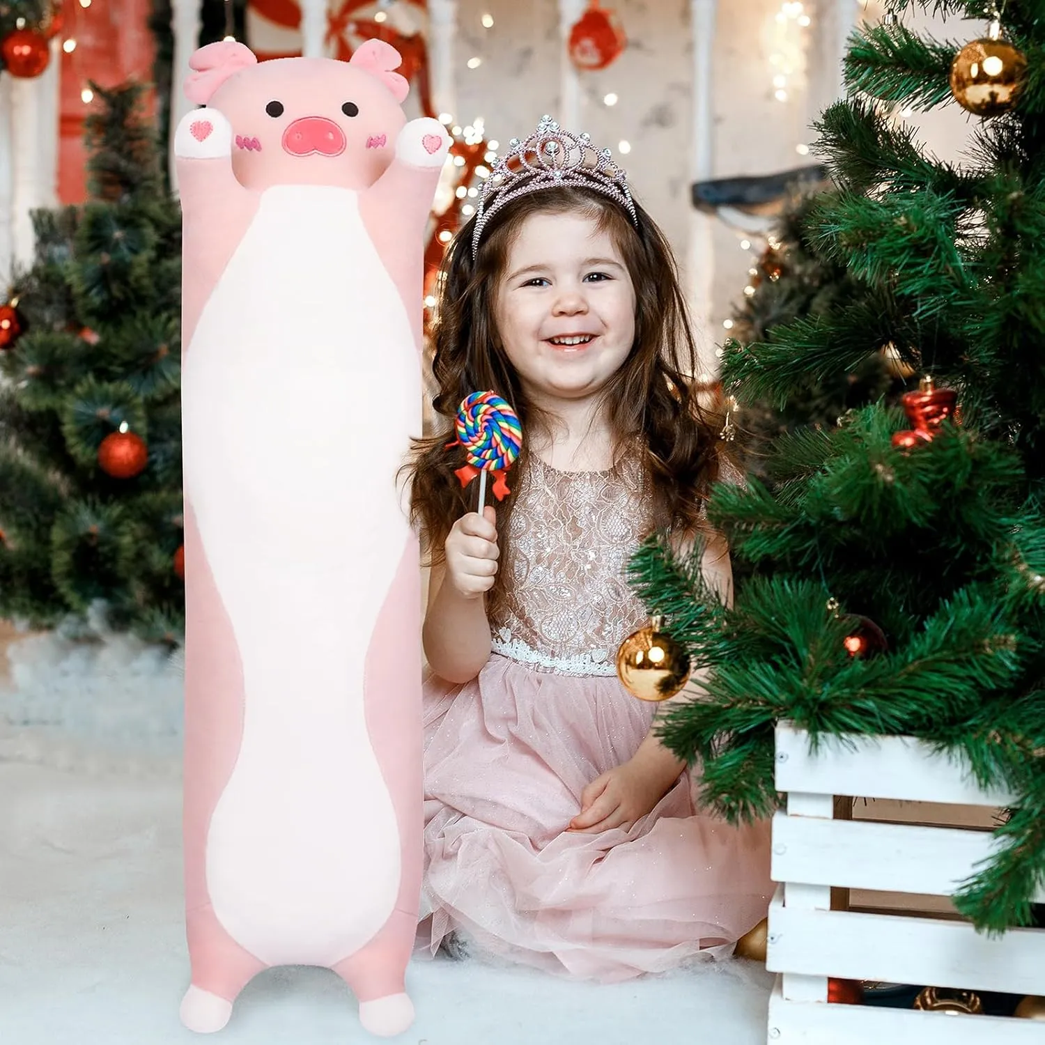 Long Pig Plush Pillow,35.5" Large Pig Stuffed Animal,Weighted Pig Plush,Cuddly Sleeping Hugging Pillows, Soft Giant Body Pillow,Beloved Pig Plush Toy Gift at Birthday