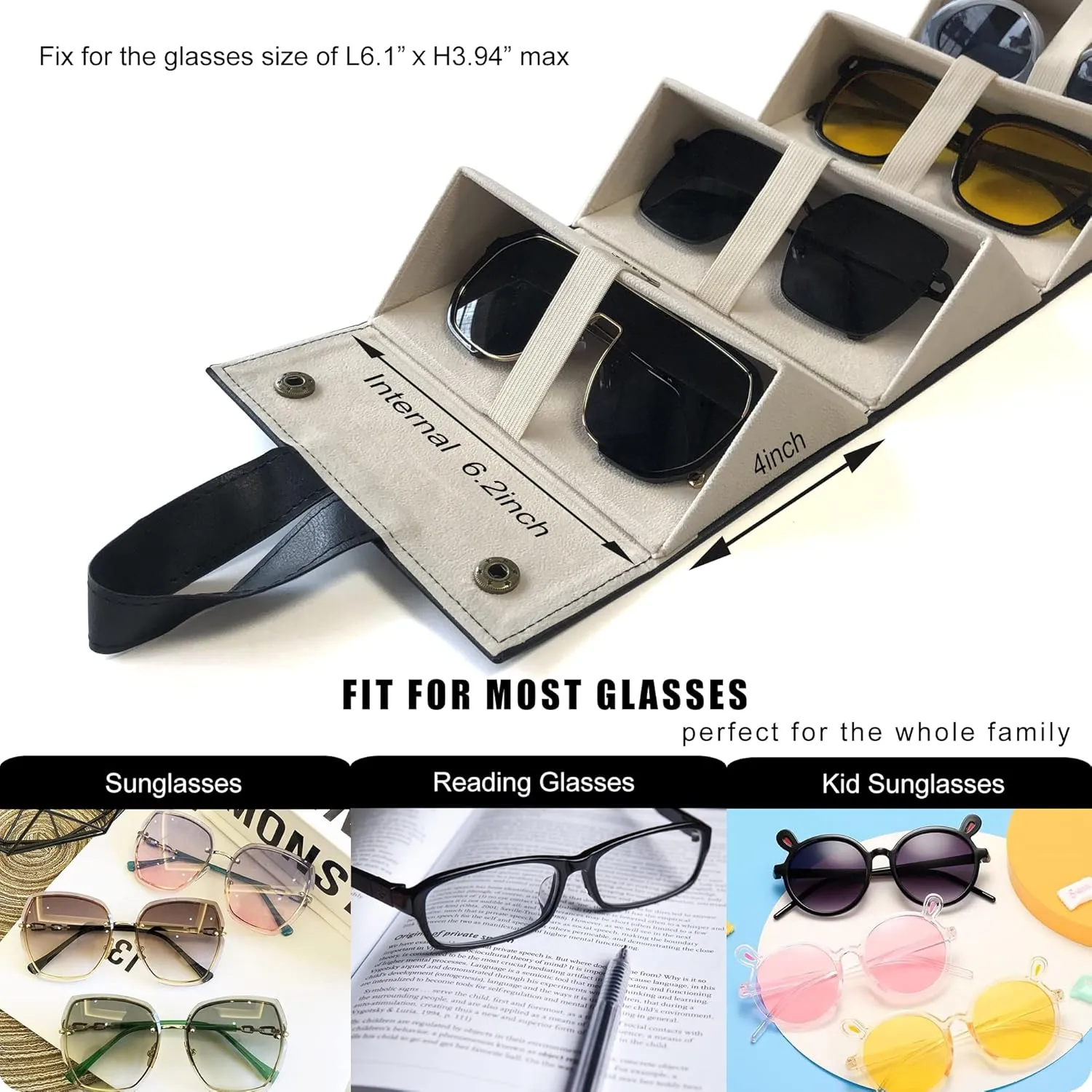 Longjet Sunglasses Organizer 5 Slots Travel Glasses Case Multiple Pairs Eyeglasses Storage Box Hanging Eyewear Holder