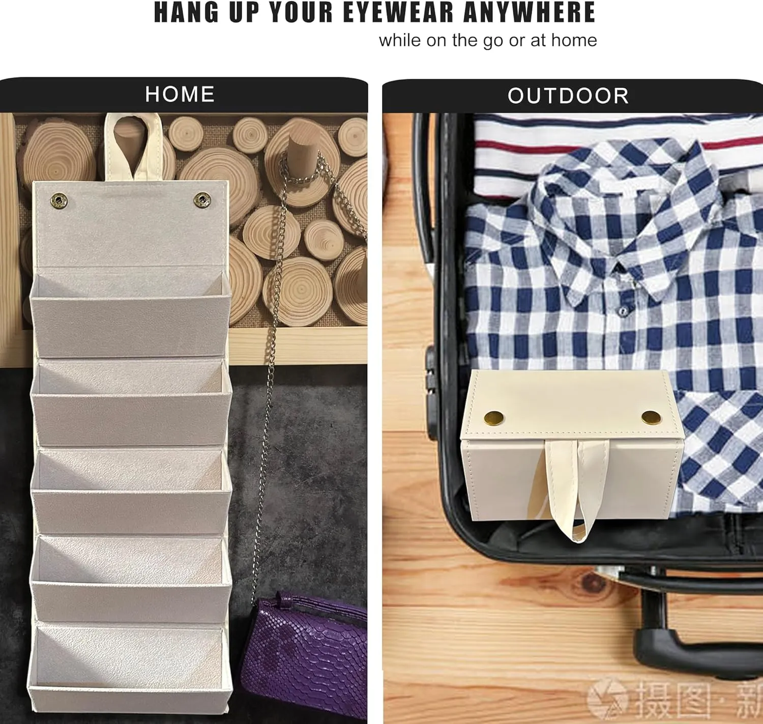 Longjet Sunglasses Organizer 5 Slots Travel Glasses Case Multiple Pairs Eyeglasses Storage Box Hanging Eyewear Holder