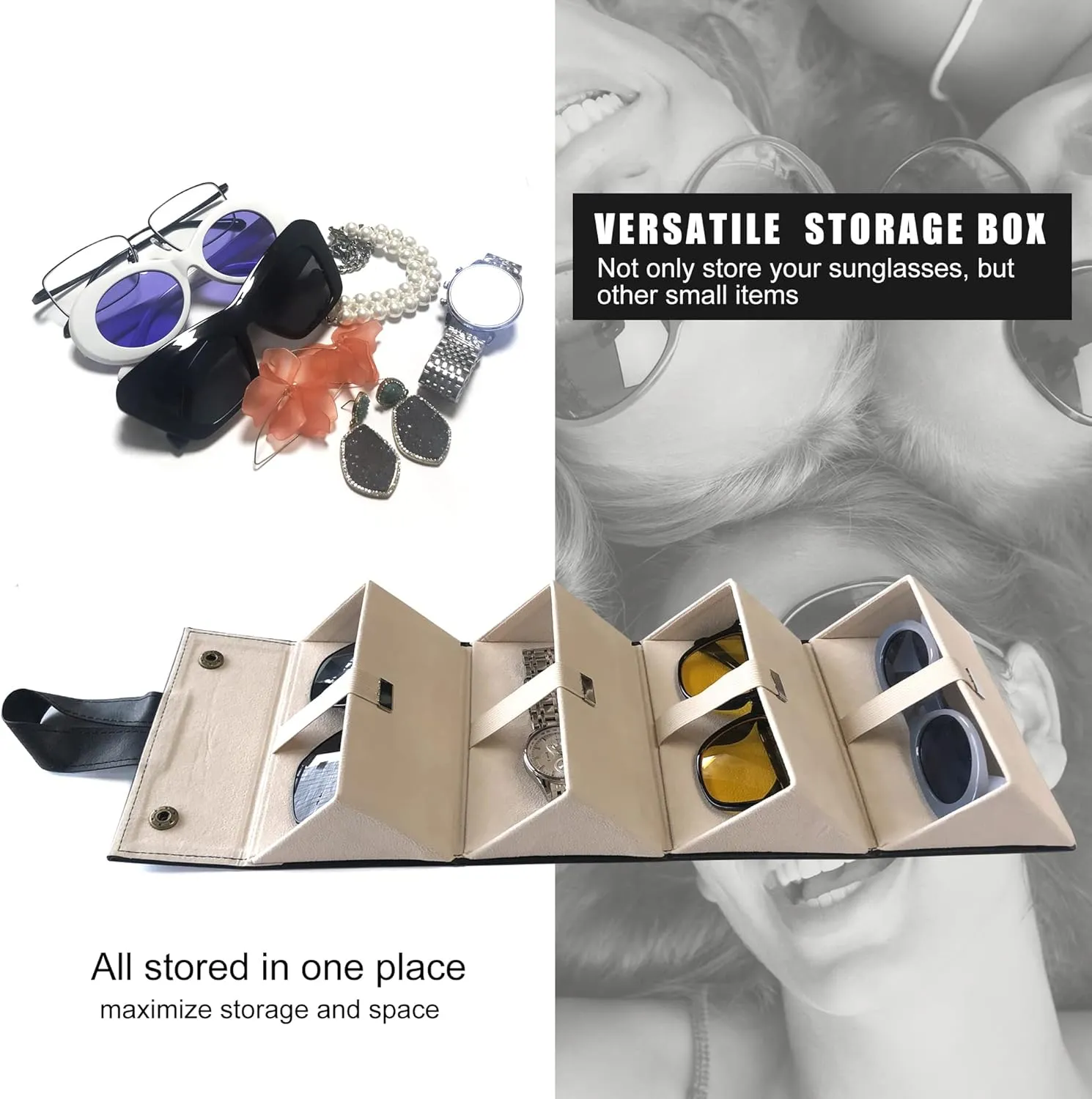 Longjet Sunglasses Organizer 5 Slots Travel Glasses Case Multiple Pairs Eyeglasses Storage Box Hanging Eyewear Holder