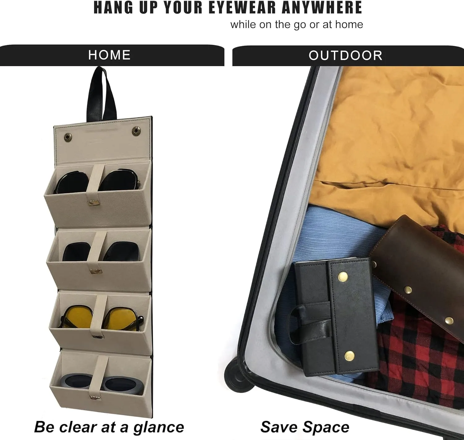 Longjet Sunglasses Organizer 5 Slots Travel Glasses Case Multiple Pairs Eyeglasses Storage Box Hanging Eyewear Holder