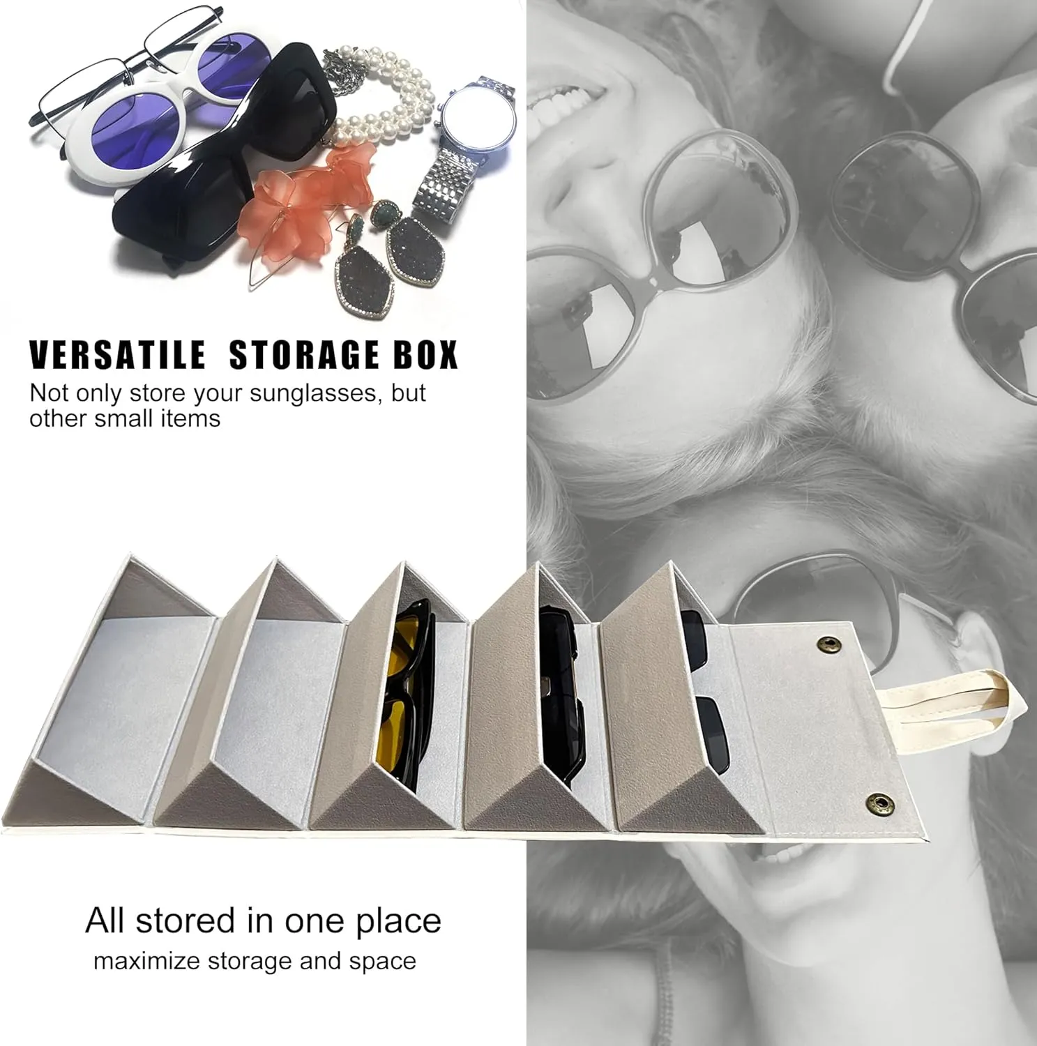 Longjet Sunglasses Organizer 5 Slots Travel Glasses Case Multiple Pairs Eyeglasses Storage Box Hanging Eyewear Holder